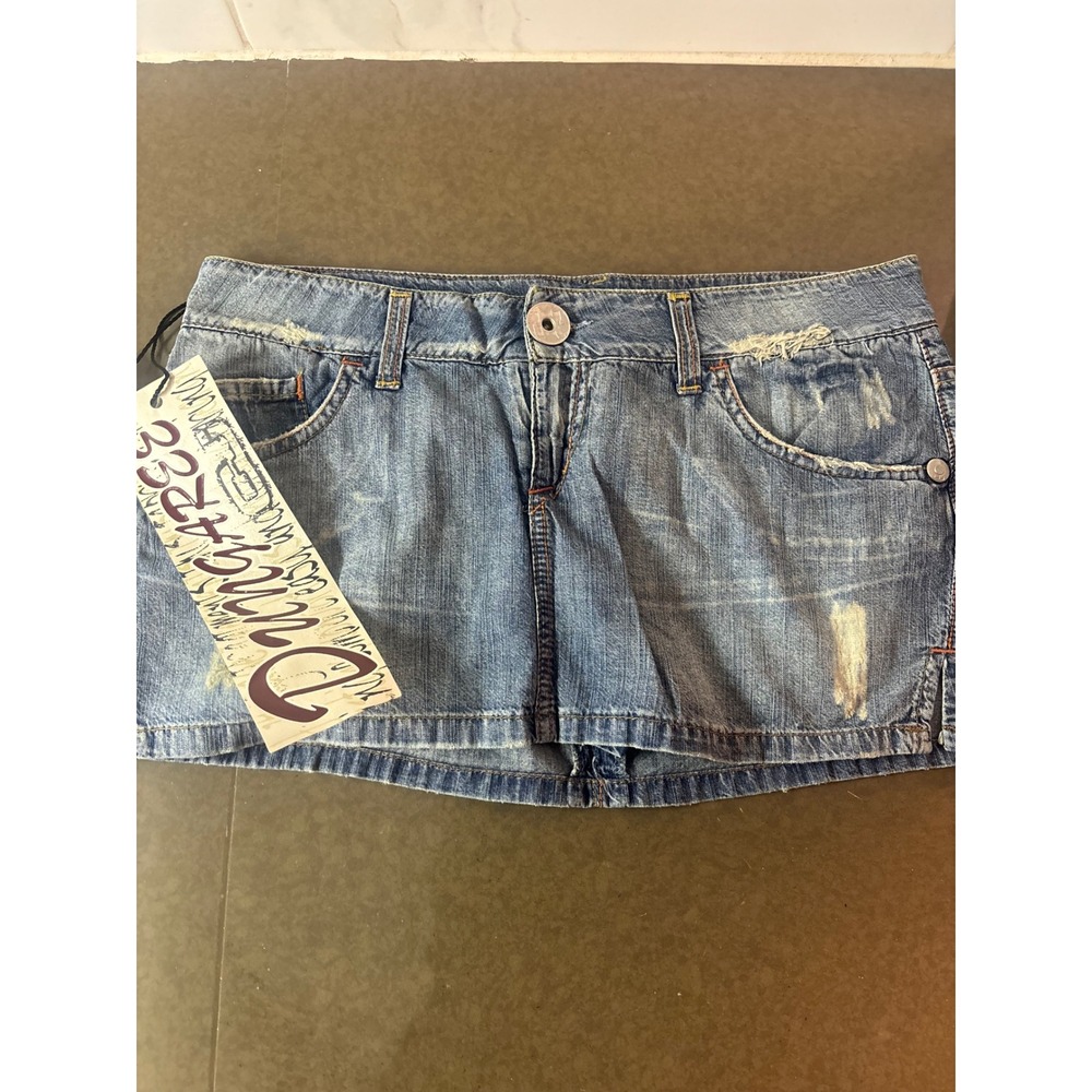 Dungaree Women Blue Distressed Denim Mini Skirt Skegness 1154 Low Rise Size 30